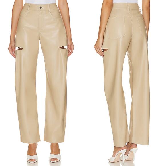 NWT Lamarque Faleen Faux Leather Wide Leg Pants in Wheat...